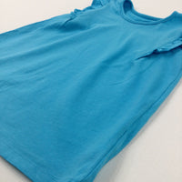 Blue Cotton T-Shirt With Frill Sleeves - Girls 4-5 Years