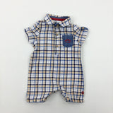 Yellow & Blue Checked Romper - Boys 0-3 Months