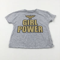 'Girl Power' Wonder Woman Glittery Grey Cropped T-Shirt - Girls 4-5 Years