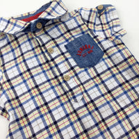 Yellow & Blue Checked Romper - Boys 0-3 Months