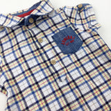 Yellow & Blue Checked Romper - Boys 0-3 Months