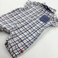 Yellow & Blue Checked Romper - Boys 0-3 Months