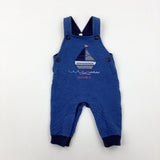 'Junior J' Boat Appliqued Navy Striped Dungarees - Boys 0-3 Months