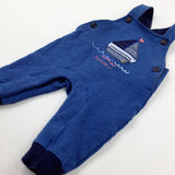 'Junior J' Boat Appliqued Navy Striped Dungarees - Boys 0-3 Months