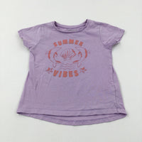 'Summer Vibes' Dolphins Glittery Lilac T-Shirt - Girls 4-5 Years