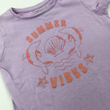 'Summer Vibes' Dolphins Glittery Lilac T-Shirt - Girls 4-5 Years