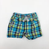 Navy & Yellow Checked Shorts - Boys 3-6 Months