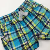 Navy & Yellow Checked Shorts - Boys 3-6 Months