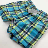 Navy & Yellow Checked Shorts - Boys 3-6 Months