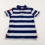 Embroidered Motif Navy & White Striped Polo Shirt - Boys 5-6 Years