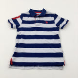 Embroidered Motif Navy & White Striped Polo Shirt - Boys 5-6 Years