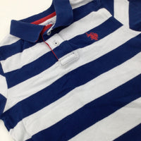 Embroidered Motif Navy & White Striped Polo Shirt - Boys 5-6 Years