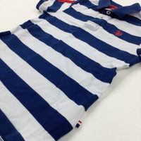 Embroidered Motif Navy & White Striped Polo Shirt - Boys 5-6 Years