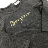 'Bonjour' Charcoal Grey Long Sleeve Top - Girls 3-6 Months