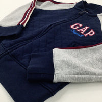 'GAP' Appliqued Quilted Navy Zip Through Jumper - Boys 5-6 Years