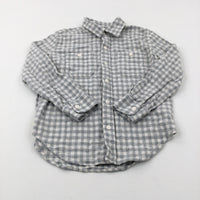 Grey & White Checked Long Sleeve Shirt - Boys 8-9 Years