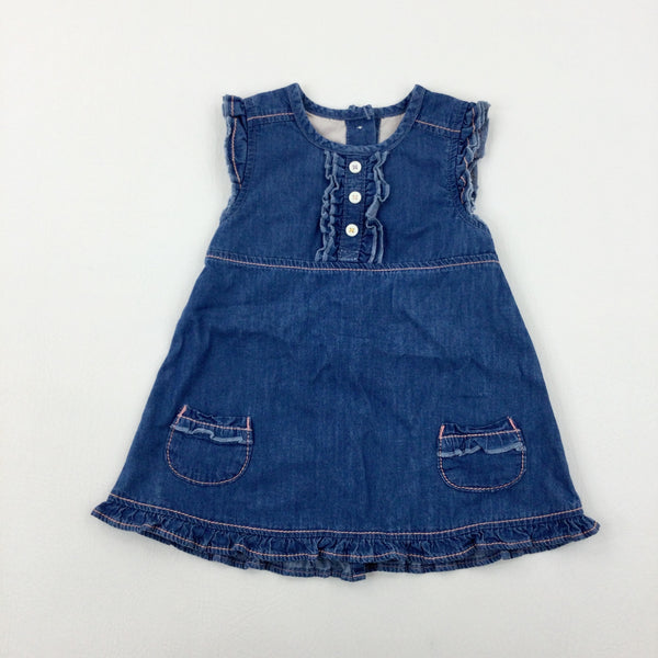 Blue Denim Effect Dress - Girls 3-6 Months