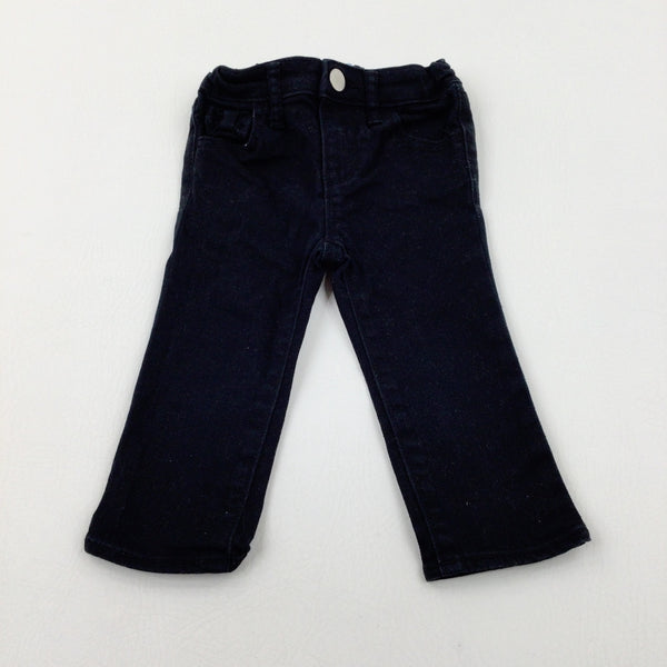 Black Denim Jeans With Adjustable Waist - Girls 12-18 Months