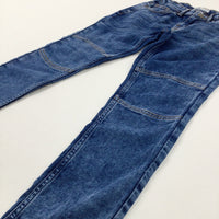 Mid Blue Denim Jeans With Adjustable Waist - Boys 8-9 Years