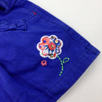 Flower Appliqued Blue Dress - Girls 3-6 Months