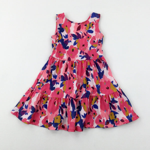 **NEW** Colourful Flowers Pink Dress - Girls 4-5 Years