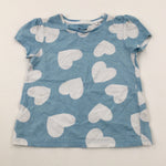 Hearts Blue Cotton T-Shirt - Girls 4-5 Years