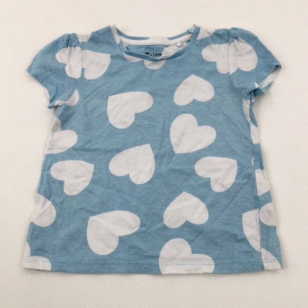 Hearts Blue Cotton T-Shirt - Girls 4-5 Years