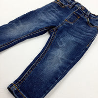 Dark Blue Denim Jeans With Adjustable Waist - Boys 6-9 Months