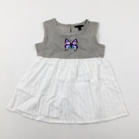 Butterfly White & Grey Tunic Top - Girls 4-5 Years