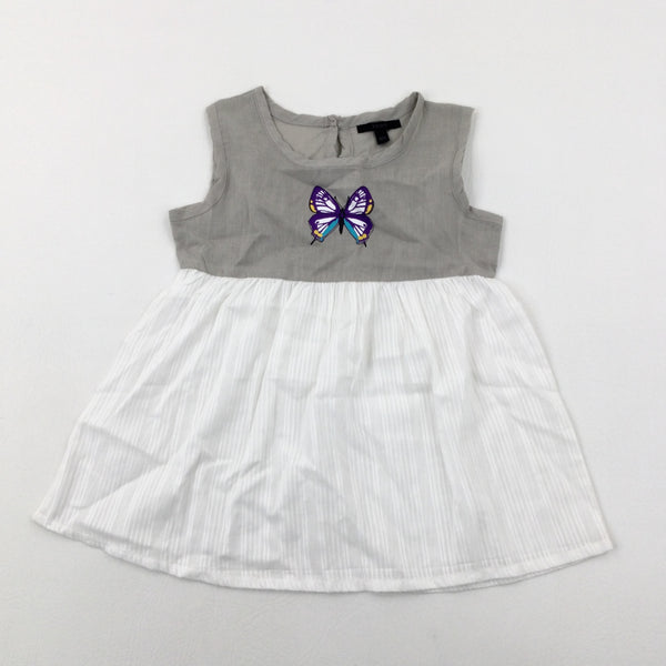 Butterfly White & Grey Tunic Top - Girls 4-5 Years