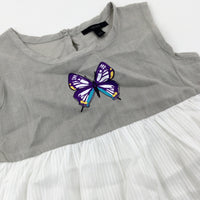 Butterfly White & Grey Tunic Top - Girls 4-5 Years