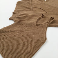 Brown Knitted Cropped Roll Neck & Vest Top Set - Girls 12-13 Years