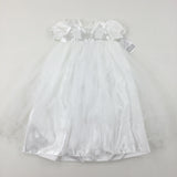 **NEW** Flowers Embroidered Beatrix Robe White Long Christening Gown  - Girls 6-12 Months