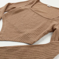 Textured Tan Knitted Cropped Long Sleeve Top - Girls 12-13 Years