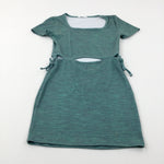 Mottled Green With Cut Out Centre Fitted Dress - Girls 12-13 Years