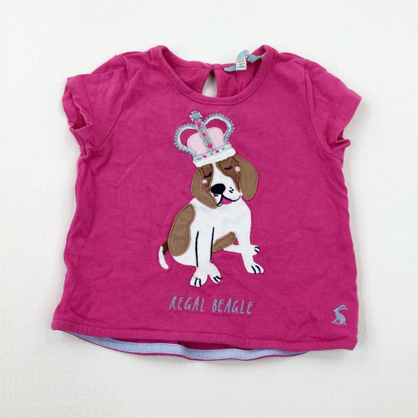 'Regal Beagle' Appliqued Pink T-Shirt - Girls 9-12 Months