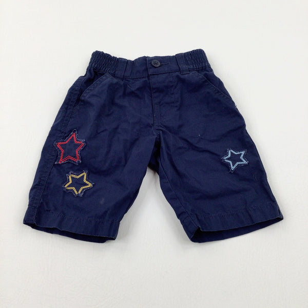 Stars Embroidered Navy Lightweight Shorts - Boys 2-3 Years