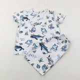 'Shark' Colourful Sea Animals White Pyjamas - Boys 5-6 Years