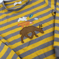 Animals Appliqued Mustard & Grey Striped Long Sleeve Top - Boys 5-6 Years
