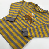 Animals Appliqued Mustard & Grey Striped Long Sleeve Top - Boys 5-6 Years