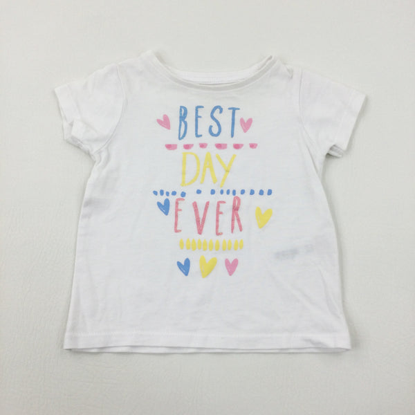 'Best Day Ever' Hearts Glittery White T-Shirt - Girls 12-18 Months