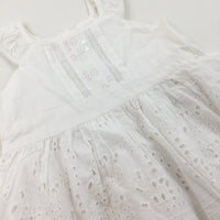 Patterned Embroidered Sequinned White Dress - Girls 12-18 Months