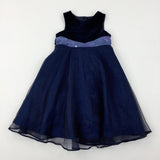 Flowers Embroidered Sequinned Navy Party Dress - Girls 18-24 Months