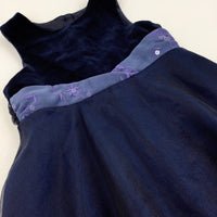 Flowers Embroidered Sequinned Navy Party Dress - Girls 18-24 Months