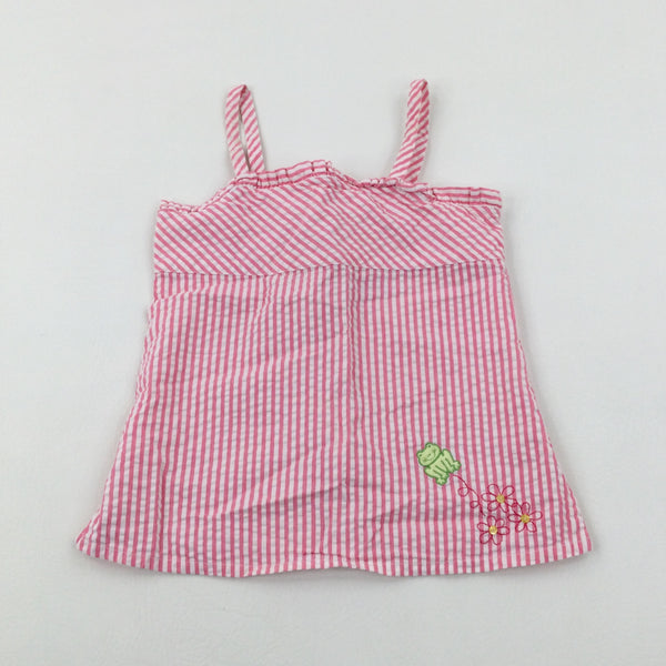 Frog Embroidered Pink Striped Vest Top - Girls 5-6 Years