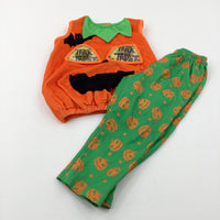 'Trick Or Treat' Pumpkin Orange & Green Top & Trousers Set - Boys/Girls 2-3 Years