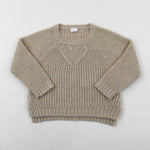 Heart Sparkly Gold & Cream Knitted Jumper - Girls 5-6 Years