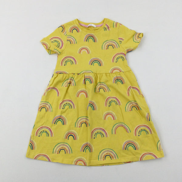 'Be Kind Be Colourful' Rainbows Yellow Dress - Girls 5-6 Years