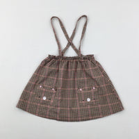 Bear Embroidered Pink & Brown Checked Dress - Girls 5-6 Years