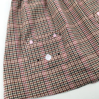 Bear Embroidered Pink & Brown Checked Dress - Girls 5-6 Years